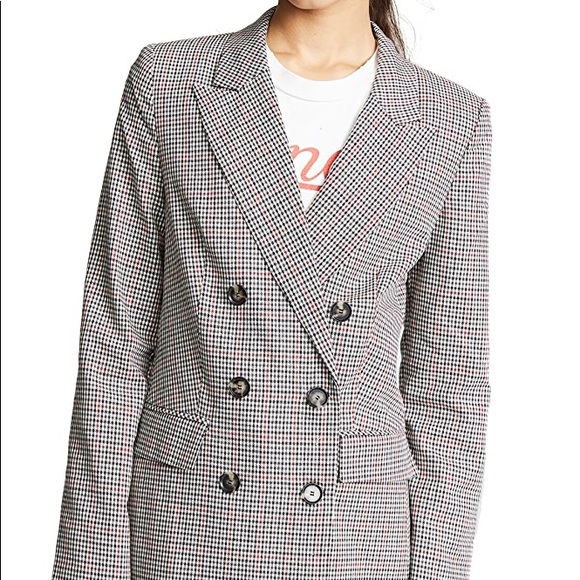 WAYF Red Black Checkered Houndstooth Blazer - Picture 3 of 5